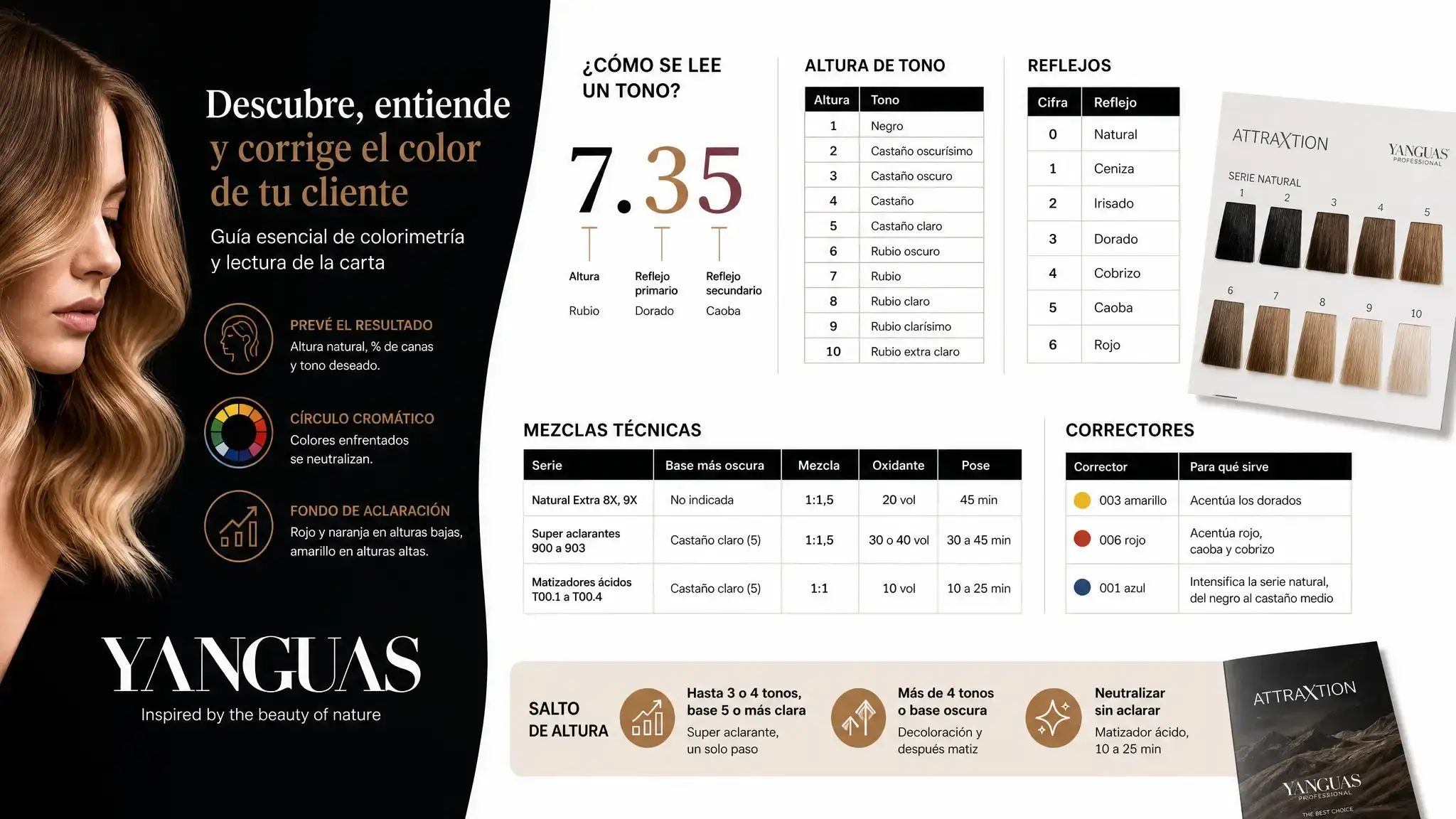 How to read a salon colour chart: tone levels, reflects, correctors, acid toners and super lighteners, using the Attraxtion chart.