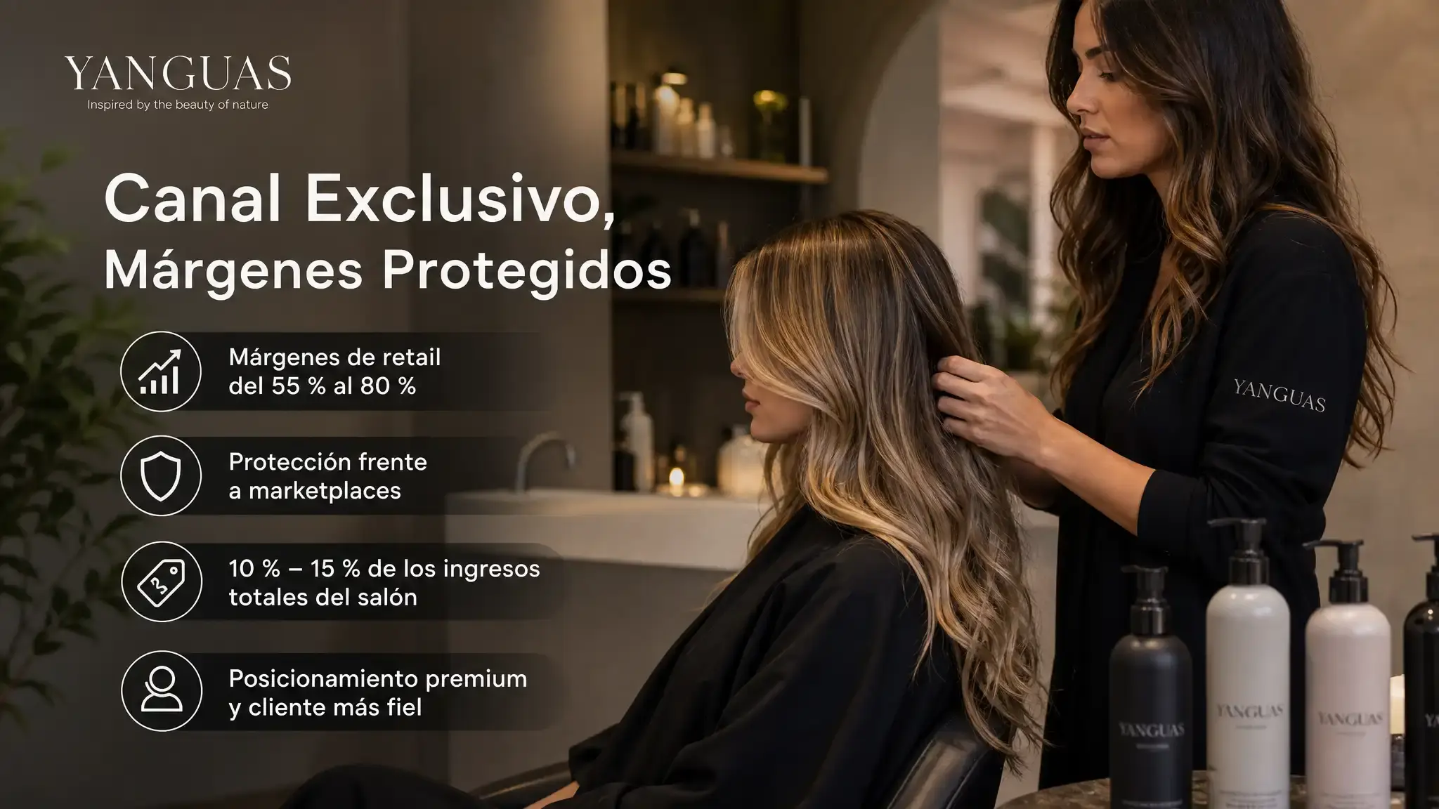 Una marca ausente de Amazon protege el margen de retail del salón (55-80 %) y sostiene la percepción de exclusividad. Una en marketplace lo erosiona desde el primer día.