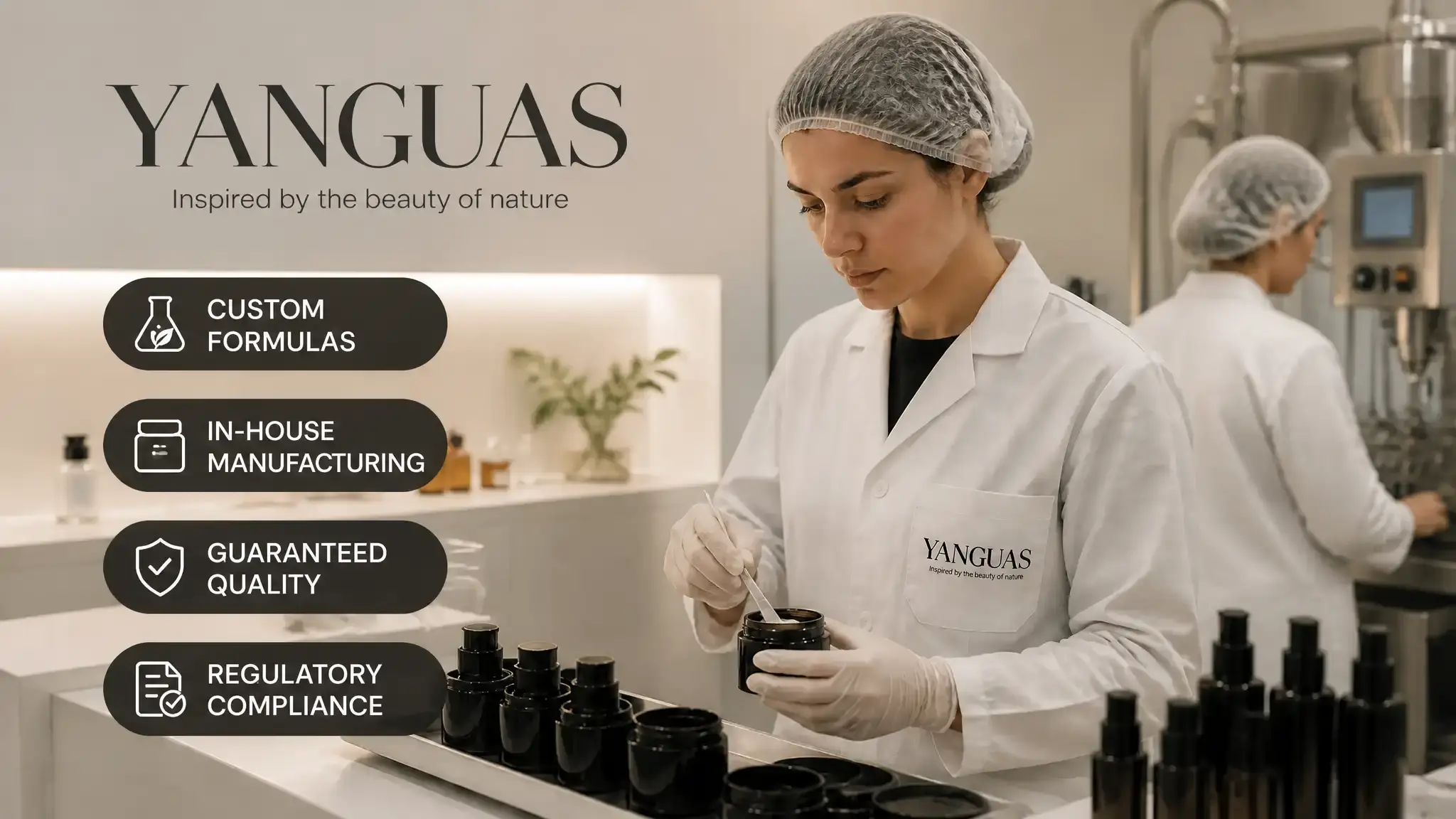 Yanguas Professional's third-party laboratory services cover formulation, in-house manufacturing, quality control, and CPNP registration in a complete cycle.